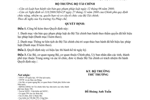 Quyết định 94/QĐ-BTC  công bố danh mục văn bản quy phạm pháp luật