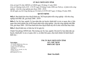 Quyết định  04/2009/QĐ-UBND Kế hoạch phát triển công nghiệp - tiểu thủ công nghiệp tỉnh Đắk Lắk 2006-2010