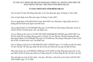 Quyết định 03/2009/QĐ-UBND chi ngoài quy định TW hoạt động TDTT Bình Thuận