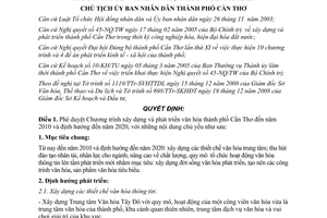 Quyết định 107/QĐ-UBND 2009 Chương trình xây dựng phát triển văn hóa Cần Thơ