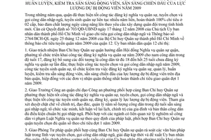 Chỉ thị 01/2009/CT-UBND công tác đăng ký NVQS tuyển chọn gọi CD nhập ngũ TSQS đăng ký quản lý huấn luyện kiểm tra sẵn sàng động viên chiến đấu LLDBĐV