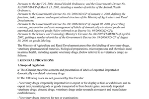 Circular No. 03/2009/TT-BNN of January 14, 2009, on labeling veterinary drugs.