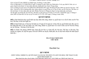 Quyết định 09/2009/QĐ-UBND chức năng, nhiệm vụ, quyền hạn cơ cấu tổ chức