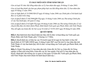 Quyết định 21/2009/QĐ-UBND Quy chế tổ chức và hoạt động Vườn quốc gia Phước Bình