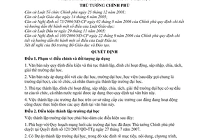 Quyết định  07/2009/QĐ-TTg  điều kiện và thủ tục thành lập, đình chỉ hoạt động, sáp nhập, chia, tách, giải thể trường đại học