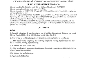 Quyết định 43/2009/QĐ-UBND quy định mức trợ cấp xã hội hàng tháng cho các đối tượng bảo trợ xã hội sống tại cộng đồng
