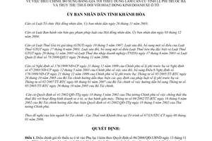 Quyết định 01/2009/QĐ-UBND bảng giá tối thiểu tính lệ phí trước bạ và truy thu thuế Khánh Hòa