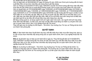 Quyết định  123/QĐ-BTC Quy chế đấu thầu thực hiện mua sắm hàng hoá, dịch vụ tư vấn và lựa chọn nhà thầu xây dựng trong các CQHC, đơn vị sự nghiệp