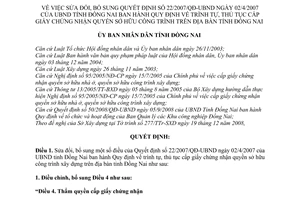 Quyết định 01/2009/QĐ-UBND sửa đổi Quyết định 22/2007/QĐ-UBND