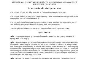 Quyết định 101/QĐ-UBND năm 2009 sáp nhập BQL Khu kinh tế Cửa Khẩu ChaLo Quảng Bình