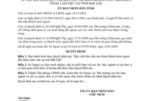 Quyết định 05/2009/QĐ-UBND đón khách nước ngoài đến thăm làm việc tại Đắk Lắk
