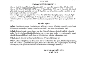 Quyết định 01/2009/QĐ-UBND kế hoạch chỉ đạo, điều hành phát triển kinh tế - xã hội và ngân sách quận, chương trình công tác của UBND quận 2009