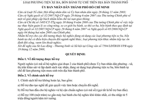 Quyết định 04/2009/QĐ-UBND  chính sách hỗ trợ chuyển đổi nghề cho người nghèo đang sử dụng loại phương tiện xe ba, bốn bánh tự chế trên địa bàn TP