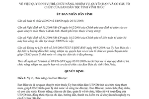 Quyết định 08/2009/QĐ-UBND chức năng quyền hạn cơ cấu tổ chức của Ban Dân tộc Vĩnh Phúc