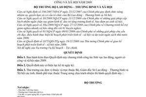 Quyết định  105/QĐ-LĐTBXH  chương trình công tác lĩnh vực lao động, người có công và xã hội năm 2009