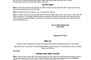Quyết định  48/2009/QĐ-UBND  điều lệ quản lý xây dựng quy hoạch chung xây dựng huyện Gia Lâm