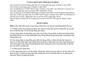 Quyết định 02/2009/QĐ-UBND thẩm quyền công chứng chứng thực trên địa bàn tỉnh Quảng Bình