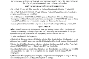 Quyết định 205/QĐ-UBND năm 2009 sửa đổi mức trợ cấp thường xuyên