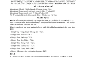 Quyết định  129/QĐ-TTg  thành lập Tập đoàn công nghiệp than – khoáng sản Việt Nam