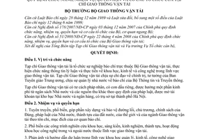 Quyết định 209/QĐ-BGTVT quy định chức năng, nhiệm vụ, quyền hạn và cơ cấu tổ chức của tạp chí giao thông vận tải