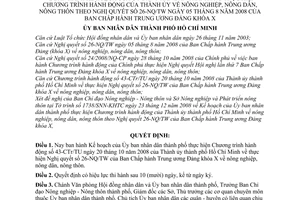 Quyết định 10/2009/QĐ-UBND kế hoạch của Ủy ban nhân dân thành phố thực hiện chương trình hành động của Thành ủy