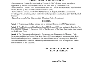 Decision No. 172/QD-NHNN of January 23, 2009, on the base interest rate in Vietnam dong