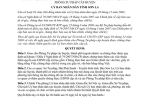 Quyết định 01/2009/QĐ-UBND thẩm quyền chứng thực bản sao từ bản chính Sơn La