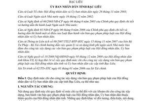 Quyết định 03/2009/QĐ-UBND chi xây dựng văn bản của HĐND UBND Bạc Liêu