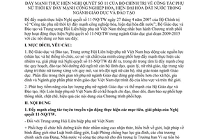 Chương trình phối hợp 02/CTr/BGDĐT-TWHLHPNVN đẩy mạnh thực hiện NQ 11 công tác phụ nữ đẩy mạnh công nghiệp hiện đại hóa giáo dục