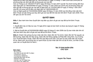 Quyết định  01/2009/QĐ-UBND  quy định  giá các loại đất tại tỉnh Bình Thuận