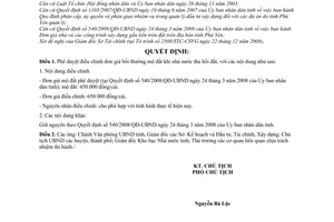 Quyết định 20/QĐ-UBND phê duyệt điều chỉnh đơn giá bồi thường mộ đất khi nhà nước thu hồi đất