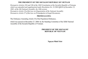 Order No. 01/2009/L-CTN of January 5,2009, on the promulgation of Ordinance