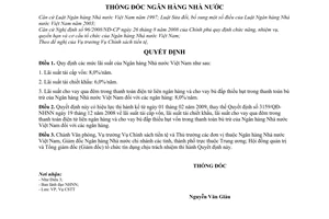 Quyết định  173/QĐ-NHNN  lãi suất tái cấp vốn, lãi suất tái chiết khấu, lãi suất cho vay qua đêm trong thanh toán điện tử liên ngân hàng và cho vay