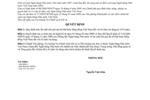 Quyết định 174/QĐ-NHNN  lãi suất tiền gửi dự trữ bắt buộc bằng đồng Việt Nam đối với tổ chức tín dụng