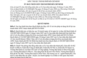 Quyết định  12/2009/QĐ-UBND  Quy chế về xét cho phép sử dụng thẻ đi lại của doanh nhân APEC thuộc  Hồ Chí Minh