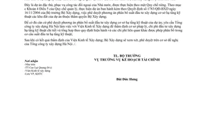 Công văn 25/BXD-KHTC xác định suất đầu tư hạ tầng kỹ thuật Khu Đoàn ngoại giao tại Hà Nội