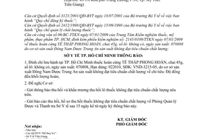 Công văn 393/SYT-QLD đình chỉ lưu hành thuốc tại Tp. Hồ Chí Minh