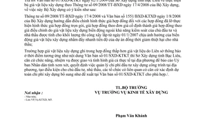 Công văn 23/BXD-KTXD thực hiện bù giá vật liệu xây dựng theo Thông tư 09/2008/TT-BXD