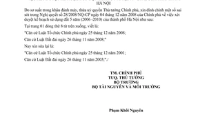 Công văn 15/ĐC-CP đính chính Nghị quyết 28/2008/NQ-CP  xét duyệt kế hoạch sử dụng đất 5 m (2006 - 2010) thành phố Hà Nội