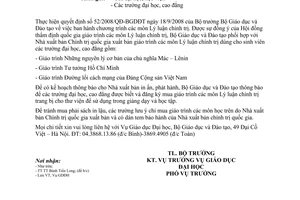 Công văn 728/BGDĐT-GDĐH đăng ký giáo trình môn Lý luận chính trị dùng cho các trường đại học, cao đẳng