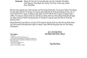 Công văn 24/CCTTHC kiện toàn nhân sự Tổ trưởng Tổ công tác thực hiện Đề án 30 tại địa phương