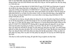 Công văn 191/BXD-HĐXD  hướng dẫn thiết kế kỹ thuật và cấp giấy phép xây dựng trạm BTS