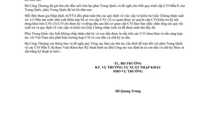 Công văn 1274/BCT-XNK về việc vướng mắc C/O mẫu E