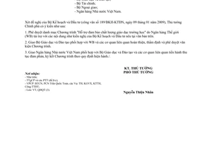 Công văn 233/TTg-QHQT phê duyệt danh mục Chương trình hỗ trợ giáo dục do WB tài trợ