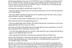 Công văn 188/BXD-KTQH đầu tư khu công nghiệp Long Hậu mở rộng và điều chỉnh diện tích khu công nghiệp Đông Nam Á, tỉnh Long An