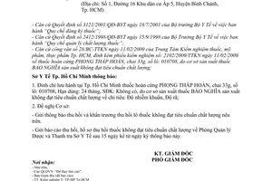 Công văn 553/SYT-QLD đình chỉ lưu hành thuốc tại Tp. Hồ Chí Minh