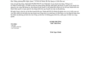 Công văn 207/BXD-KTQH chỉ tiêu kiến trúc và quy hoạch công trình tổ hợp thương mại dịch vụ văn phòng cho thuê tại số 1 – 1a- 2 Tôn Đức Thắng, Quận 1