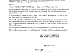 Công văn 894/TCHQ-KTTT bổ sung mức giá hàng thuộc danh mục quản lý rủi ro