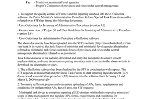Official Dispatch No. 22/CCTTHC of February 12, 2009, re downloading user guidelines and inputting database