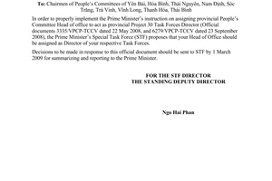 Official Dispatch No. 24/CCTTHC of February 16, 2009, staffing personnel TF Director of provincial Project 30 Task Forces